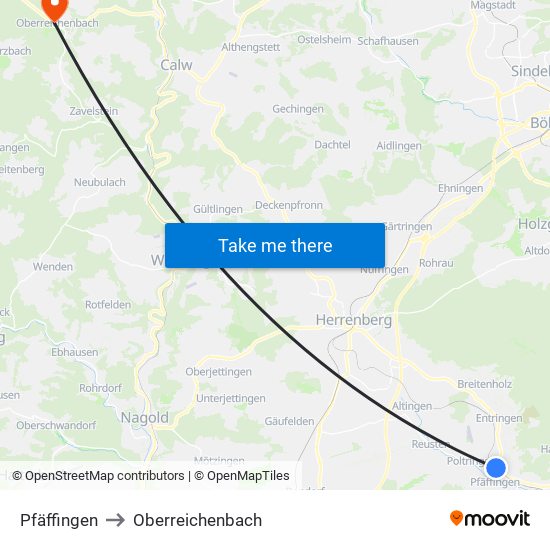 Pfäffingen to Oberreichenbach map