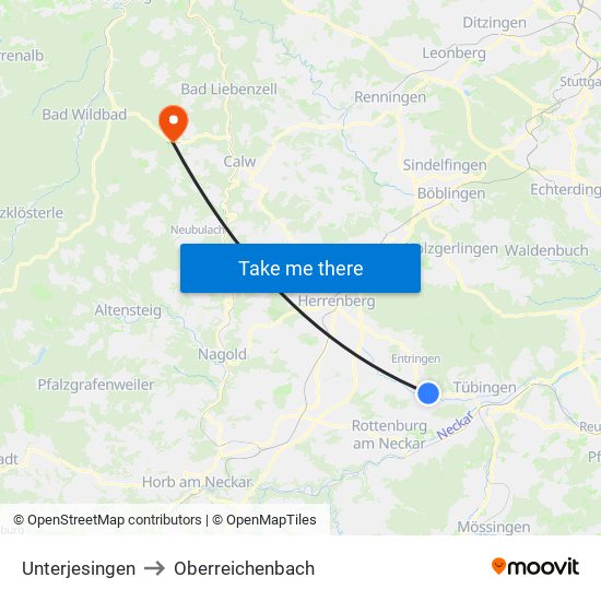 Unterjesingen to Oberreichenbach map