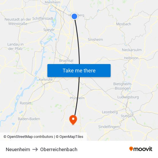 Neuenheim to Oberreichenbach map