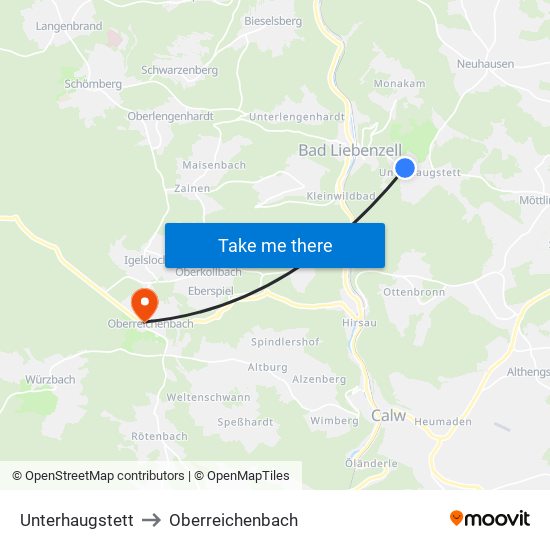Unterhaugstett to Oberreichenbach map