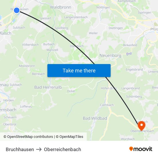 Bruchhausen to Oberreichenbach map