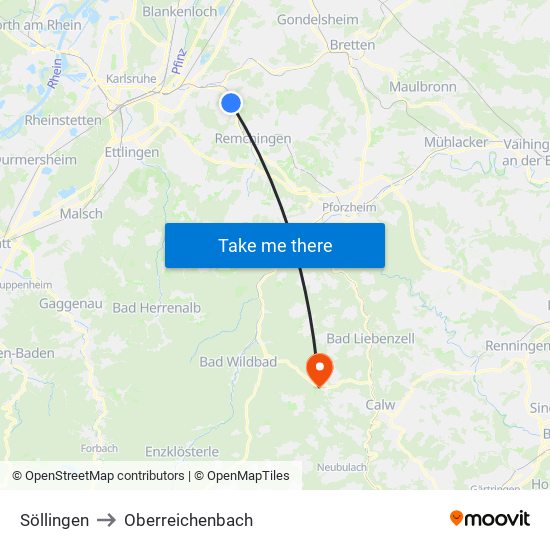 Söllingen to Oberreichenbach map
