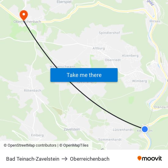 Bad Teinach-Zavelstein to Oberreichenbach map