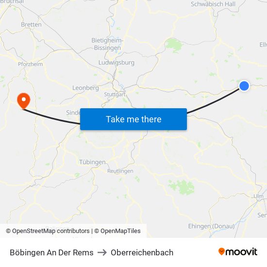 Böbingen An Der Rems to Oberreichenbach map