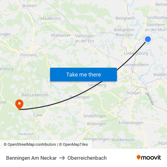 Benningen Am Neckar to Oberreichenbach map