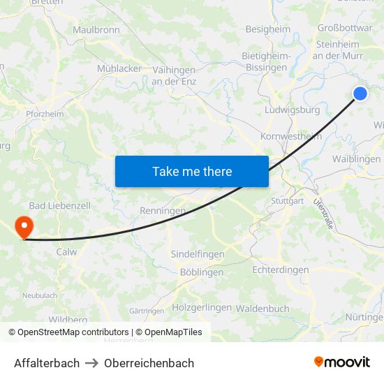 Affalterbach to Oberreichenbach map