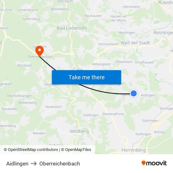 Aidlingen to Oberreichenbach map