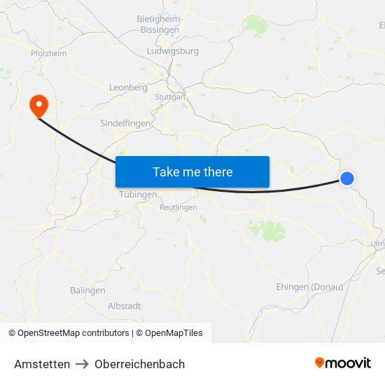 Amstetten to Oberreichenbach map