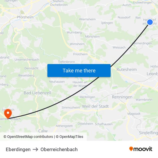Eberdingen to Oberreichenbach map