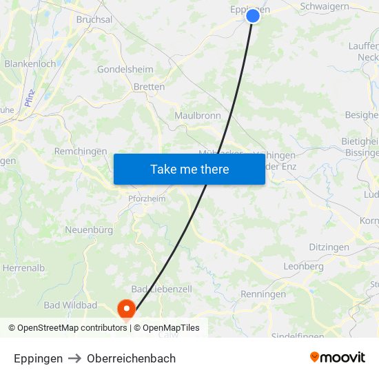 Eppingen to Oberreichenbach map