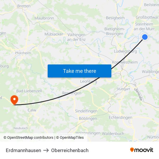 Erdmannhausen to Oberreichenbach map