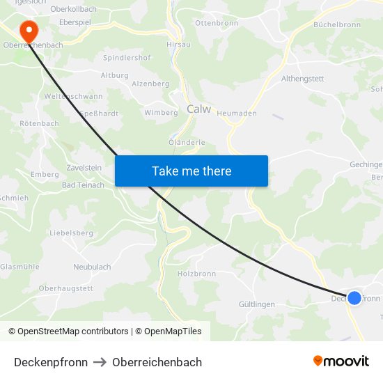 Deckenpfronn to Oberreichenbach map