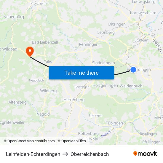 Leinfelden-Echterdingen to Oberreichenbach map