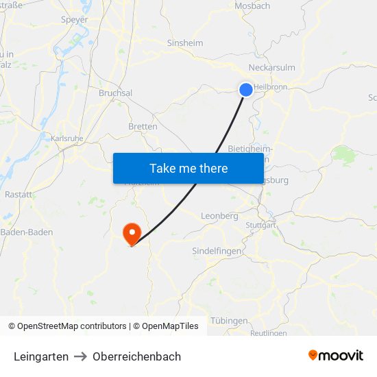 Leingarten to Oberreichenbach map