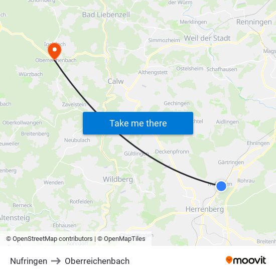 Nufringen to Oberreichenbach map