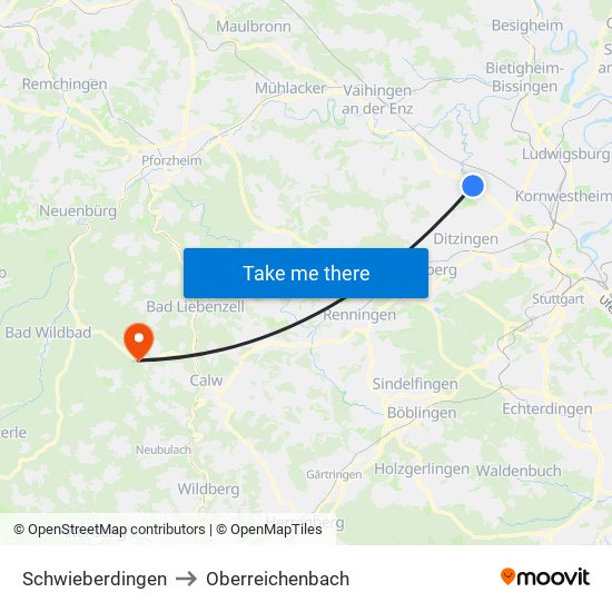 Schwieberdingen to Oberreichenbach map
