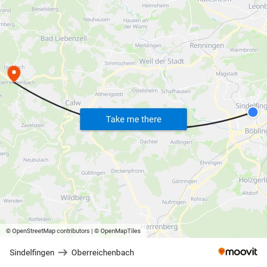Sindelfingen to Oberreichenbach map