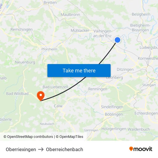 Oberriexingen to Oberreichenbach map