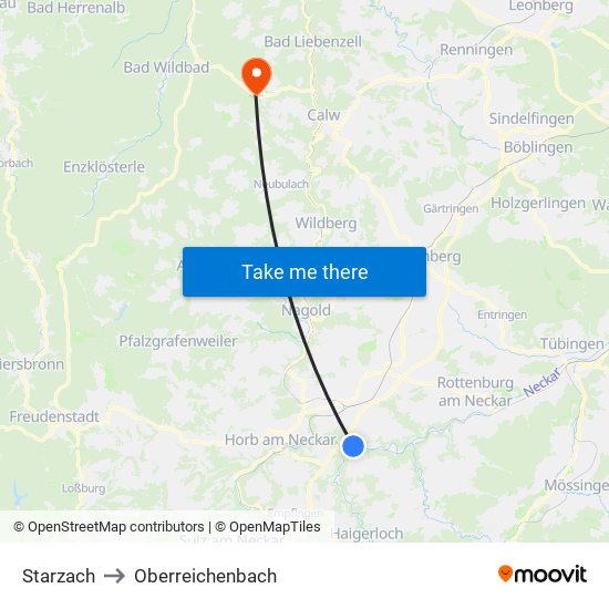 Starzach to Oberreichenbach map