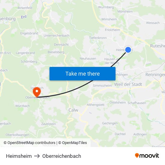 Heimsheim to Oberreichenbach map