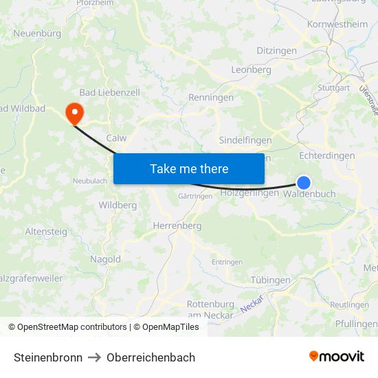 Steinenbronn to Oberreichenbach map