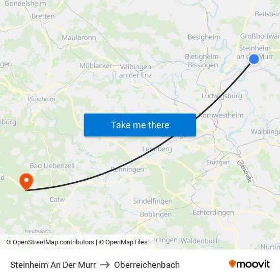 Steinheim An Der Murr to Oberreichenbach map