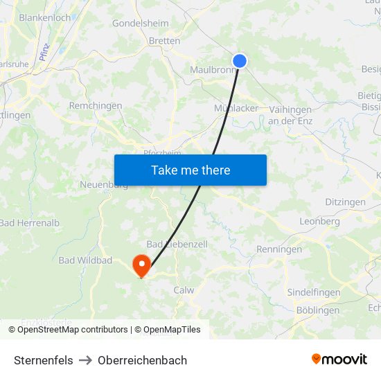 Sternenfels to Oberreichenbach map