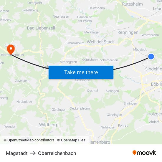 Magstadt to Oberreichenbach map