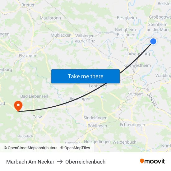 Marbach Am Neckar to Oberreichenbach map