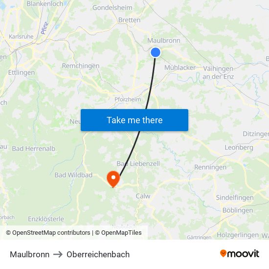 Maulbronn to Oberreichenbach map