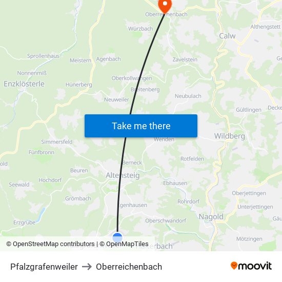 Pfalzgrafenweiler to Oberreichenbach map