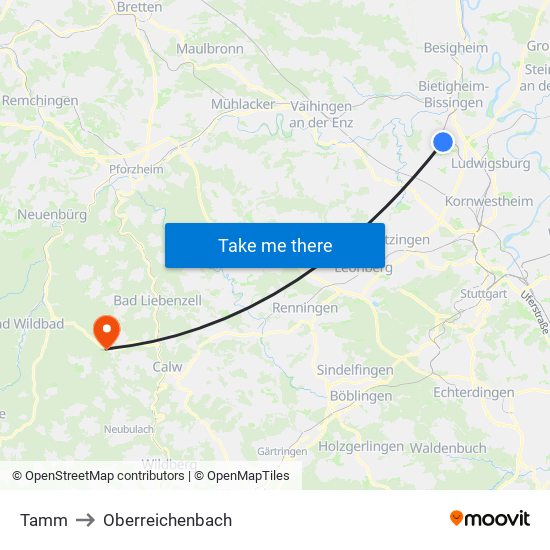 Tamm to Oberreichenbach map