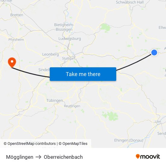 Mögglingen to Oberreichenbach map