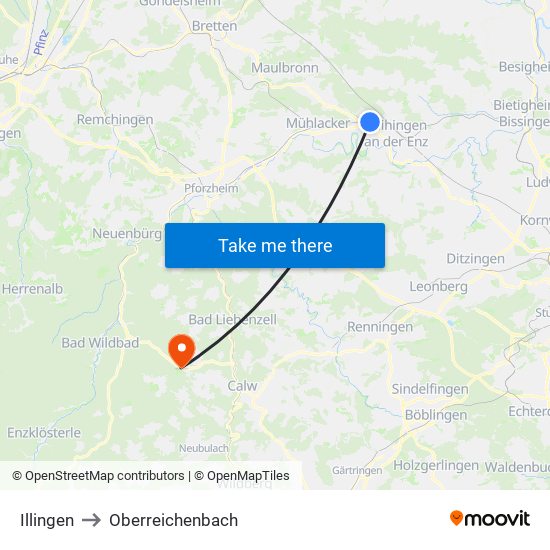 Illingen to Oberreichenbach map