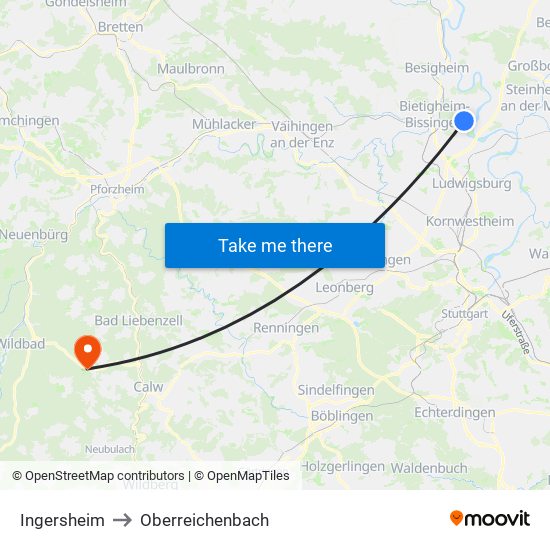 Ingersheim to Oberreichenbach map
