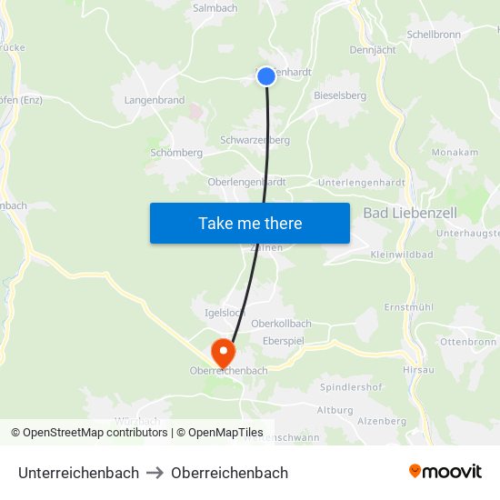 Unterreichenbach to Oberreichenbach map