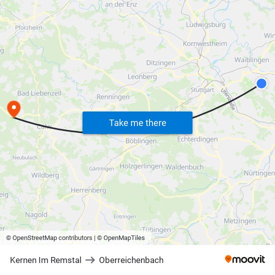 Kernen Im Remstal to Oberreichenbach map