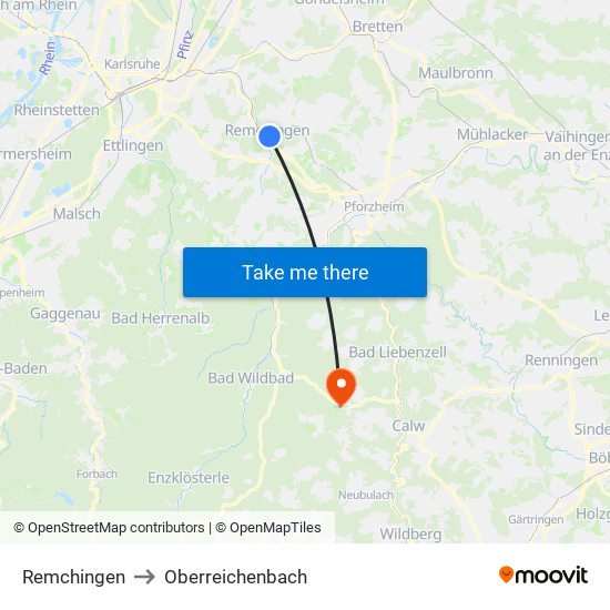 Remchingen to Oberreichenbach map