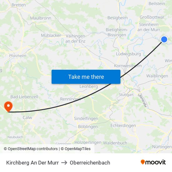 Kirchberg An Der Murr to Oberreichenbach map