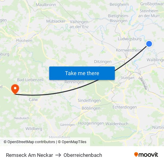 Remseck Am Neckar to Oberreichenbach map