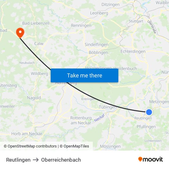 Reutlingen to Oberreichenbach map