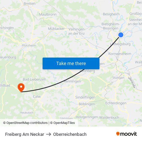 Freiberg Am Neckar to Oberreichenbach map