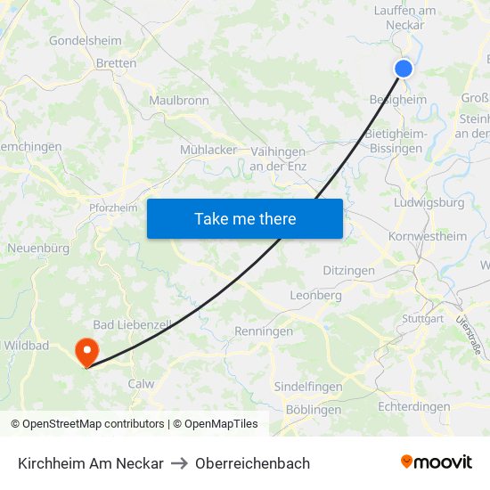 Kirchheim Am Neckar to Oberreichenbach map