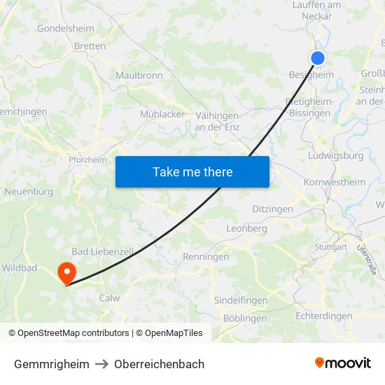 Gemmrigheim to Oberreichenbach map