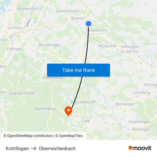 Knittlingen to Oberreichenbach map