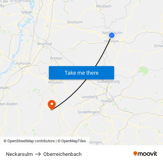 Neckarsulm to Oberreichenbach map