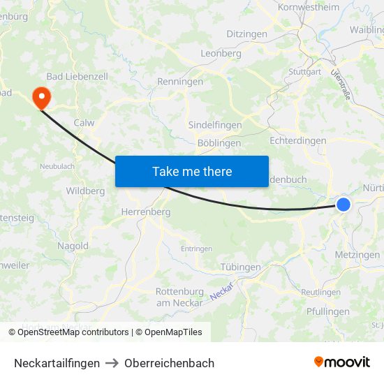 Neckartailfingen to Oberreichenbach map