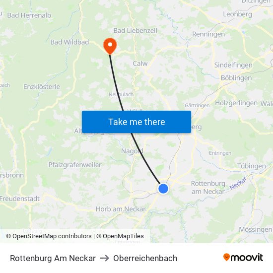 Rottenburg Am Neckar to Oberreichenbach map