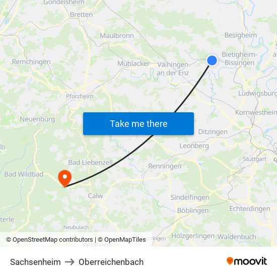 Sachsenheim to Oberreichenbach map