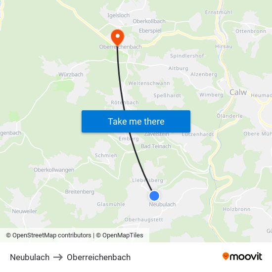Neubulach to Oberreichenbach map